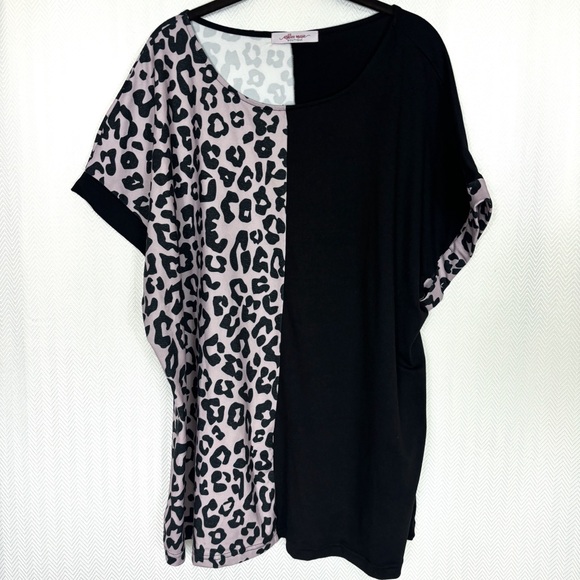 Ashlee Marie Boutique Colorblocked Leopard Print Top Size 2XL - Picture 2 of 6